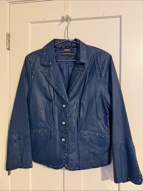 Pamela McCoy Navy Blue Studded Leather Blazer